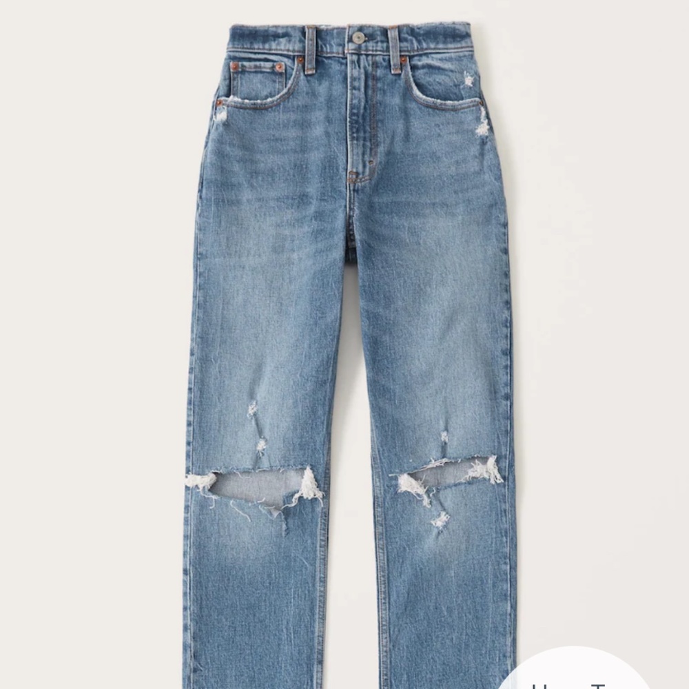 Abercrombie Ultra High Rise 90s Straight Jeans in Medium Ripped Wash